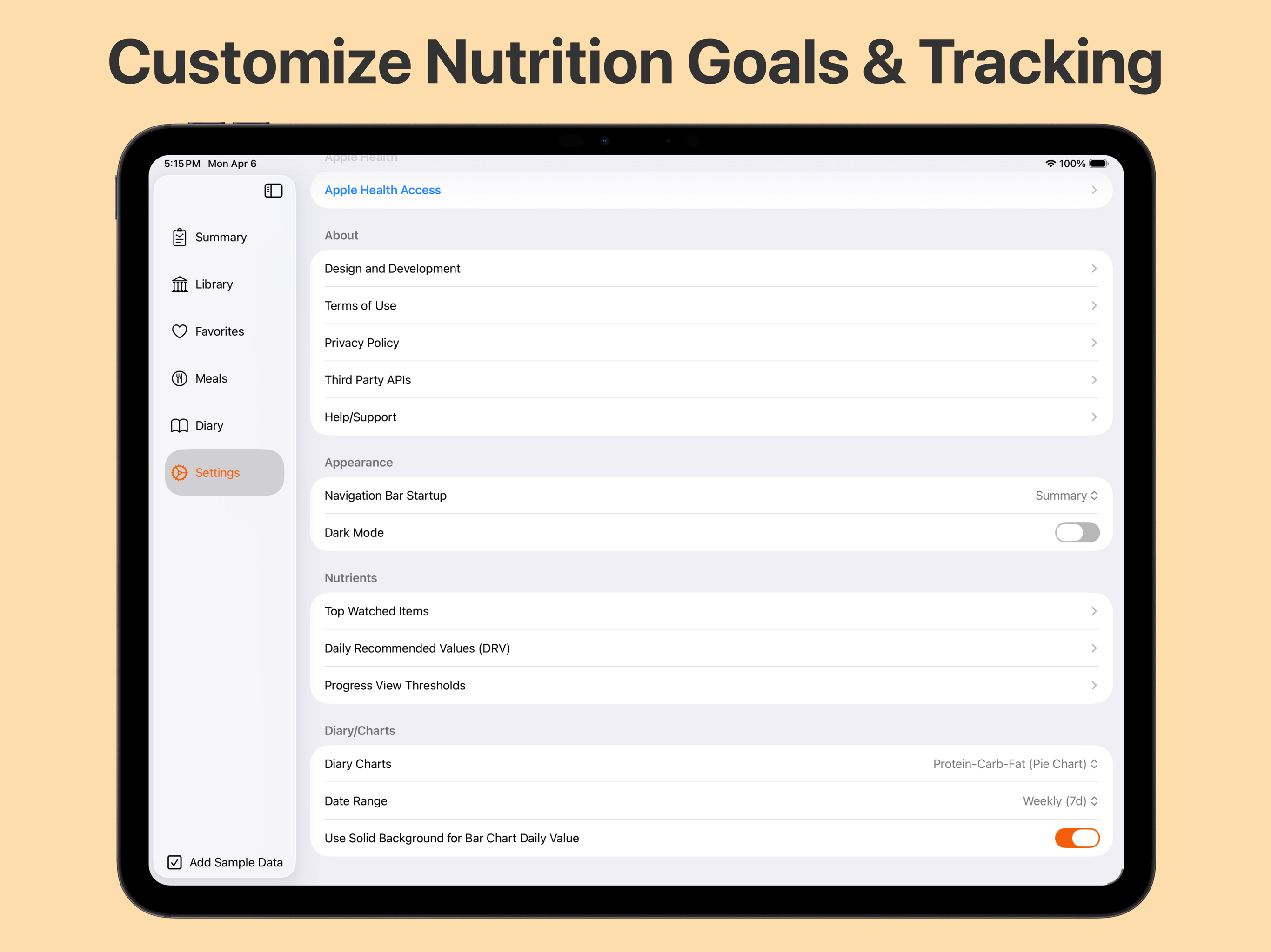 Customize Nutrition Goals and Tracking